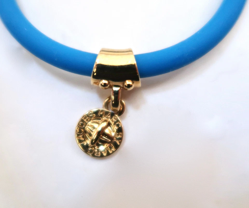 MARC MARC JACOBS tubular rubber bangle bracelet w charm NWT Electric Blue Lemona - Image 4 of 4