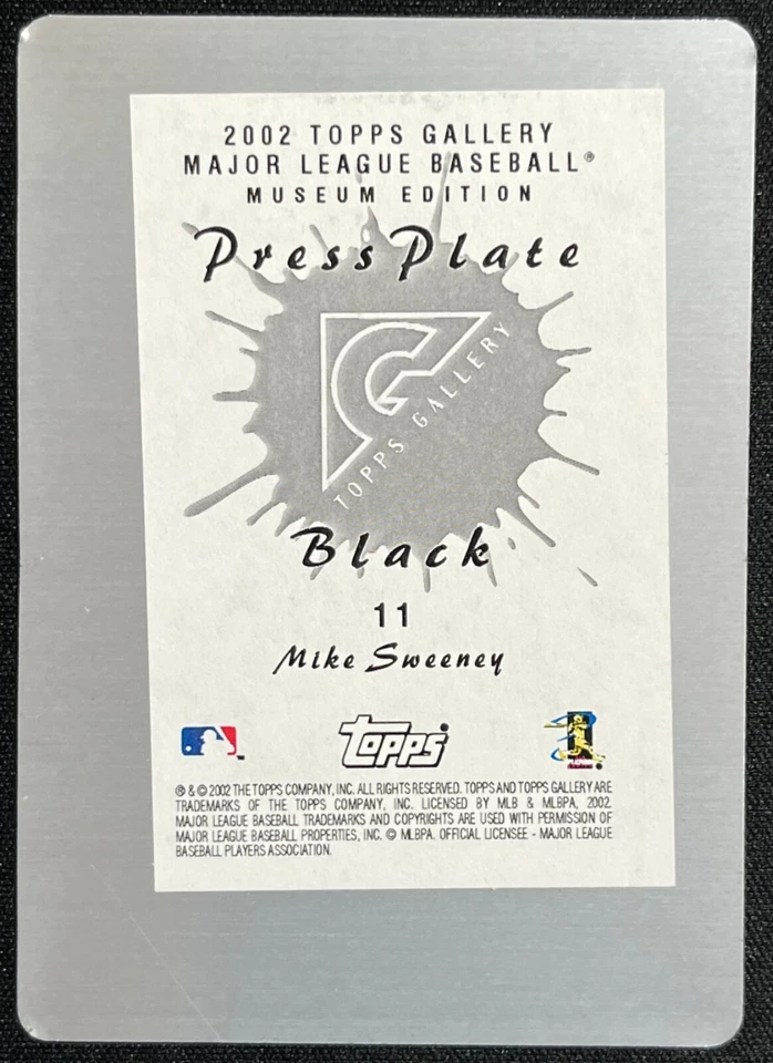 2002 TOPPS GALLERY MIKE SWEENEY BLACK PRINTING PLATE #1/1 ROYALS - Image 2 of 2