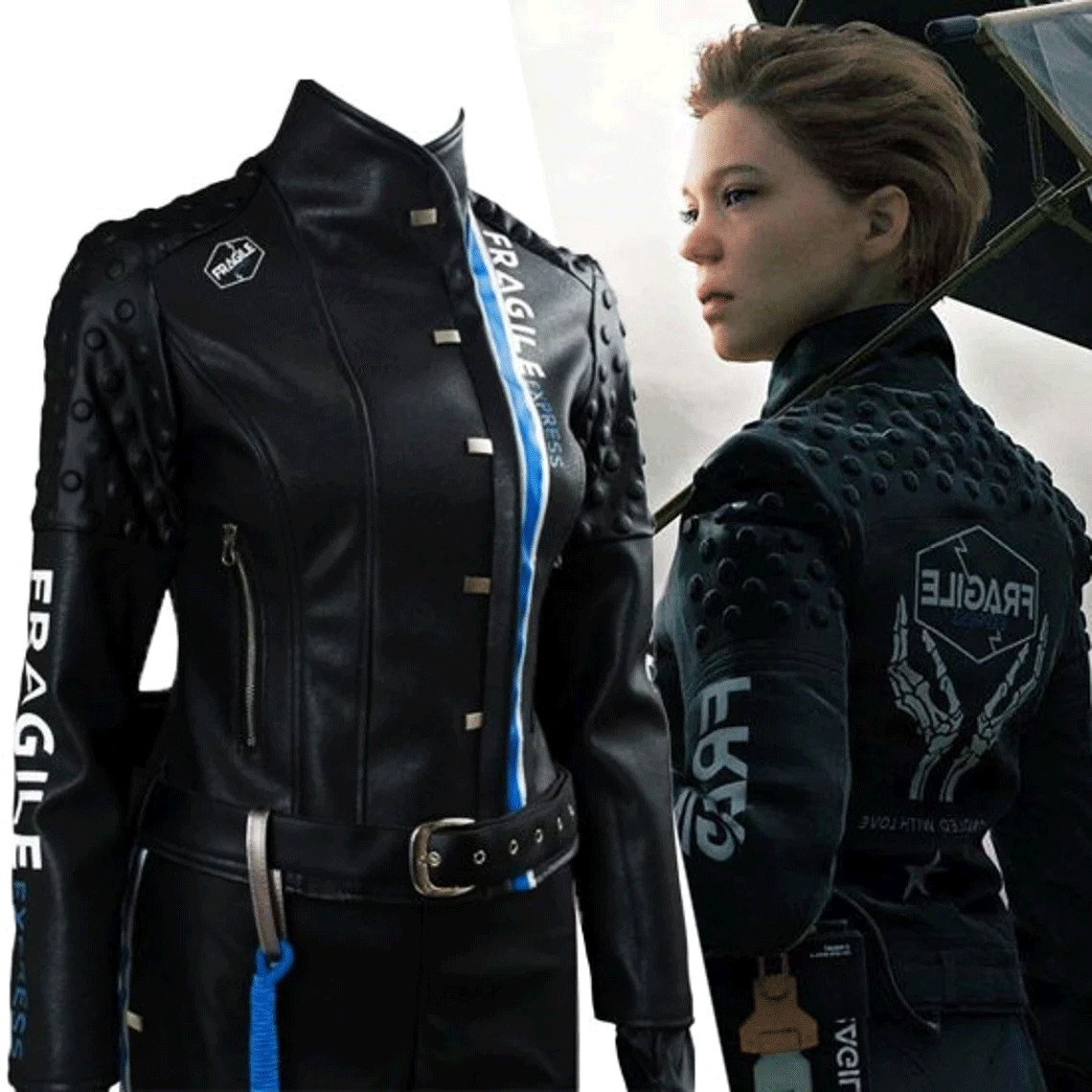 Handmade Death Stranding Fragile Cosplay Black Leather Fragile Express Jacket