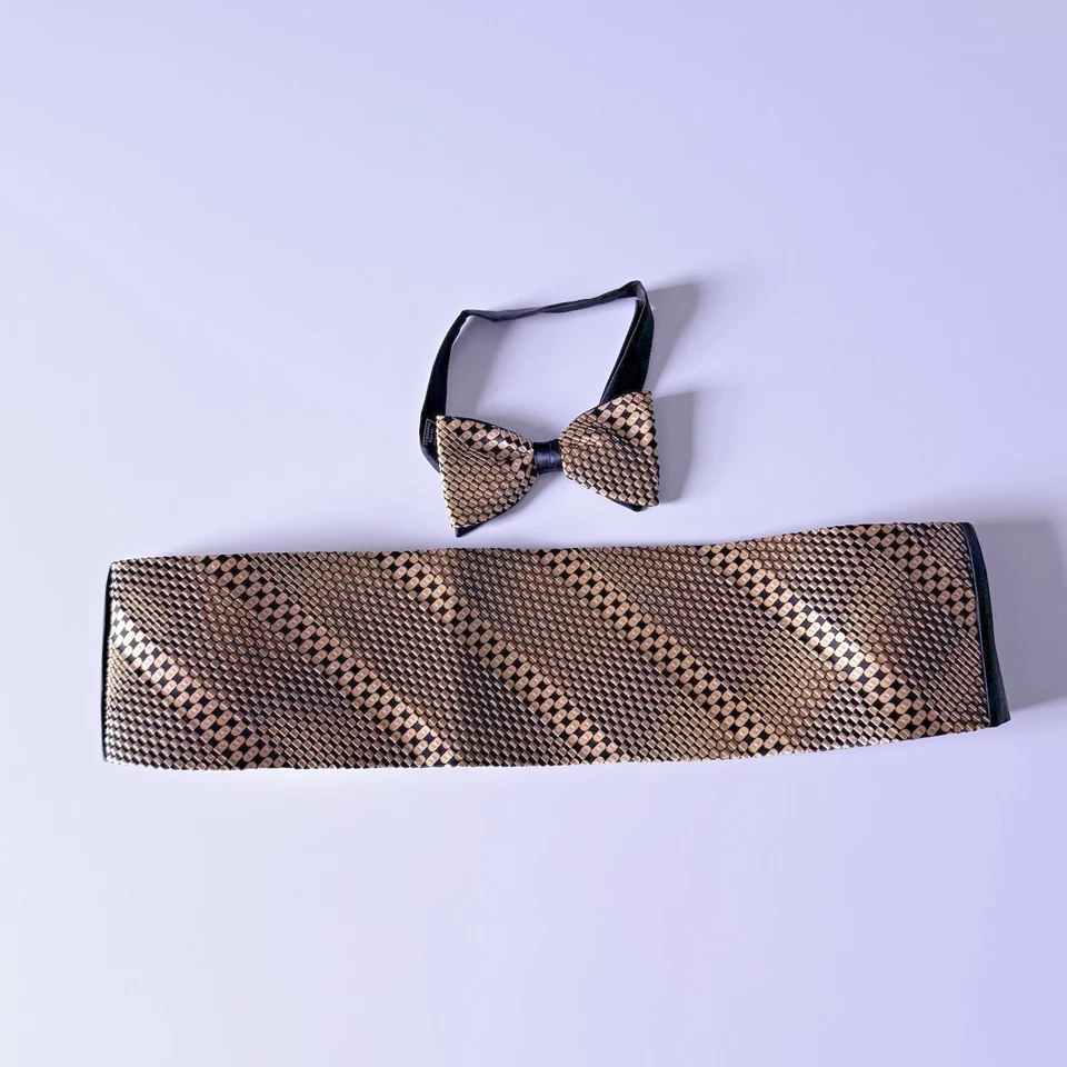 STEFANO RICCI * XL*  Black Gold Pleated Cummerbund Bow Tie Set $1450 MSRP - Image 2 of 4