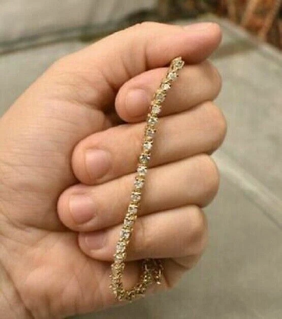 Brazalete de tenis Estate vintage de diamantes de más de 9,0 quilates de oro amarillo de 14 quilates para dama de 7 pulgadas- Foto 3 de 4