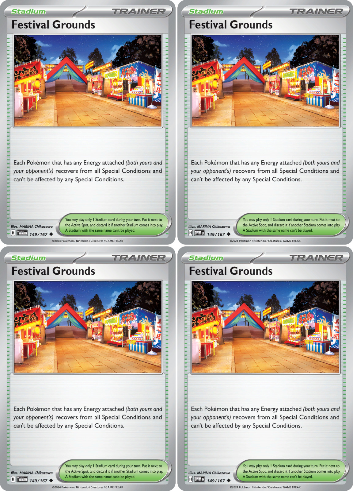 Festival Grounds 149/167 - Twilight Masquerade - Pokemon Trainer Card Set x4