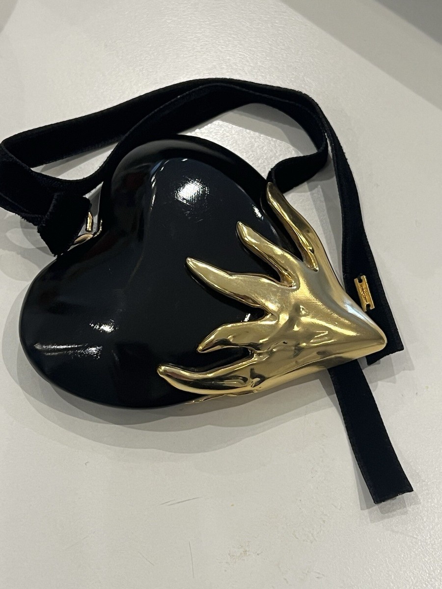 RARE Find Authentic Saint Laurent YSL Black Gold Heart Ornament