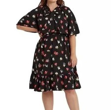 Lauren Ralph Lauren Sherolynn floral crepe tie-neck dress black flutter sleeve