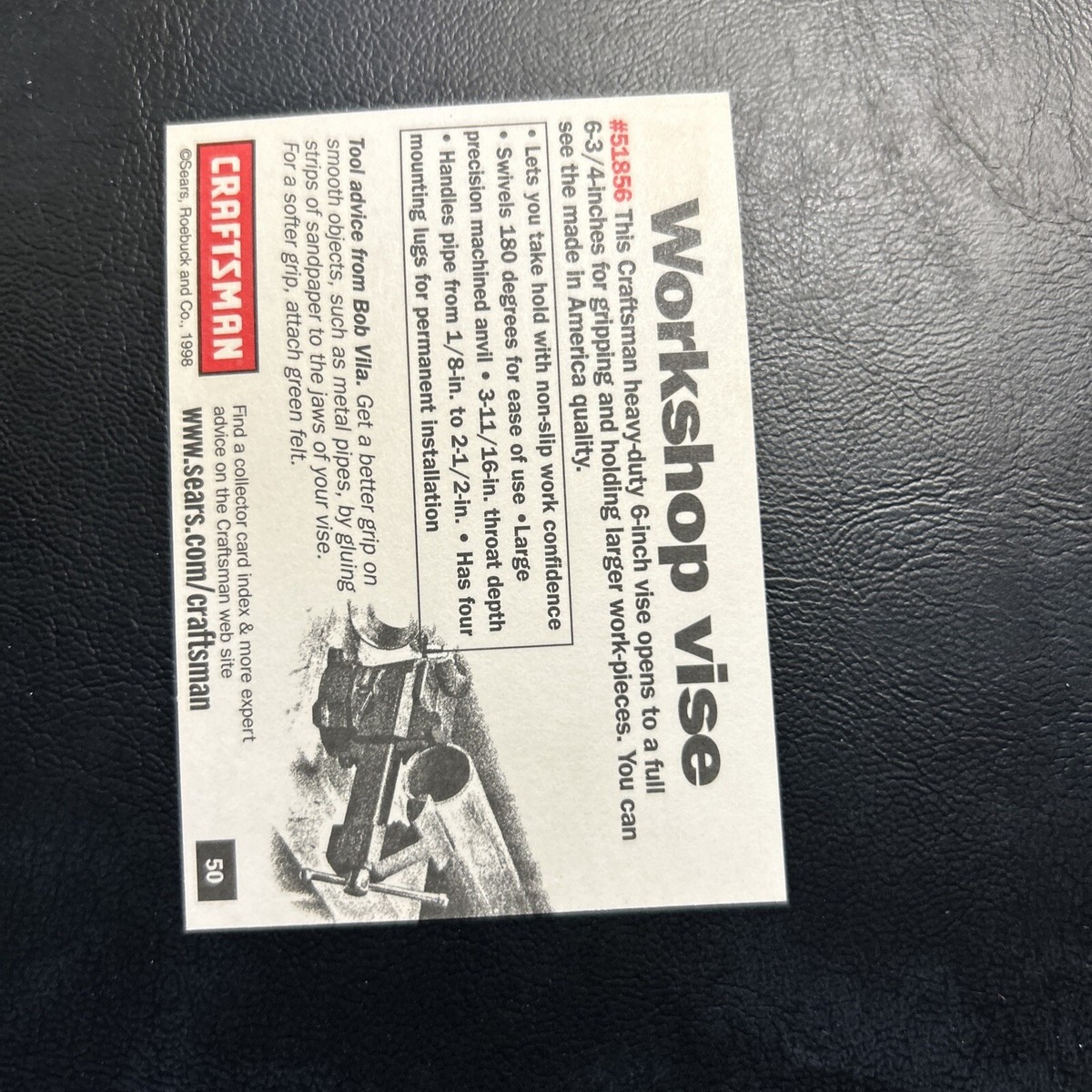 Card Jb10b Sears Roebuck Craftsman 1998 #50 Workshop Vise | eBay