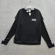 Pink Victorias Secret Women Sweatshirt Medium Black Logo Campus Varsity