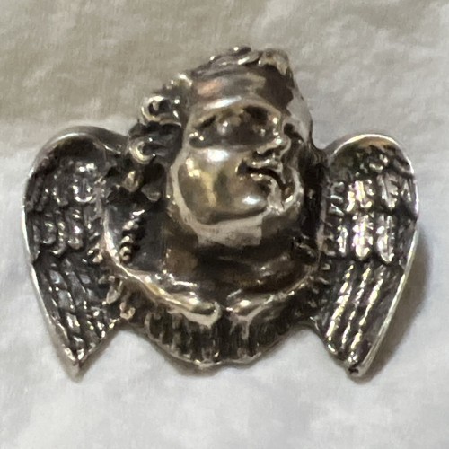 Spilla testa di cherubino barocco argento sterling 32 grammi vintage - Foto 4 di 9