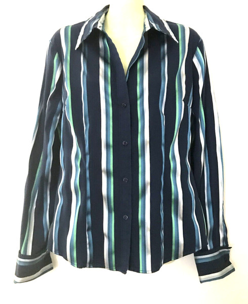 New York & Company Striped Shirt Size M Polished Cotton type fabric Some Stretch