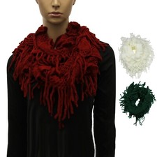 Women's Circle Infinity Scarf Ruffle Netted Fringe Fall Winter Cute