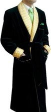Men's long Smoking Jacket Black Velvet Robe Quilted Robe Dressing Gown