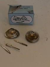 Vtg Dollhouse Miniatures Accessories Silver Tone Serving Set Pan Pot Utensils