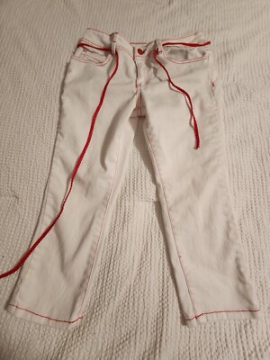 Pony Tails Girl's White w/ Red Trim Red Belt Jeans Size