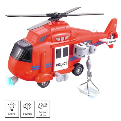 Vokodo Toy Fire Rescue Helicopter 11'' With Lights And Sounds Push And Go TE-51