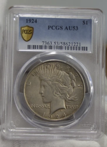 1924 US Peace Silver Dollar $1 PCGS AU53