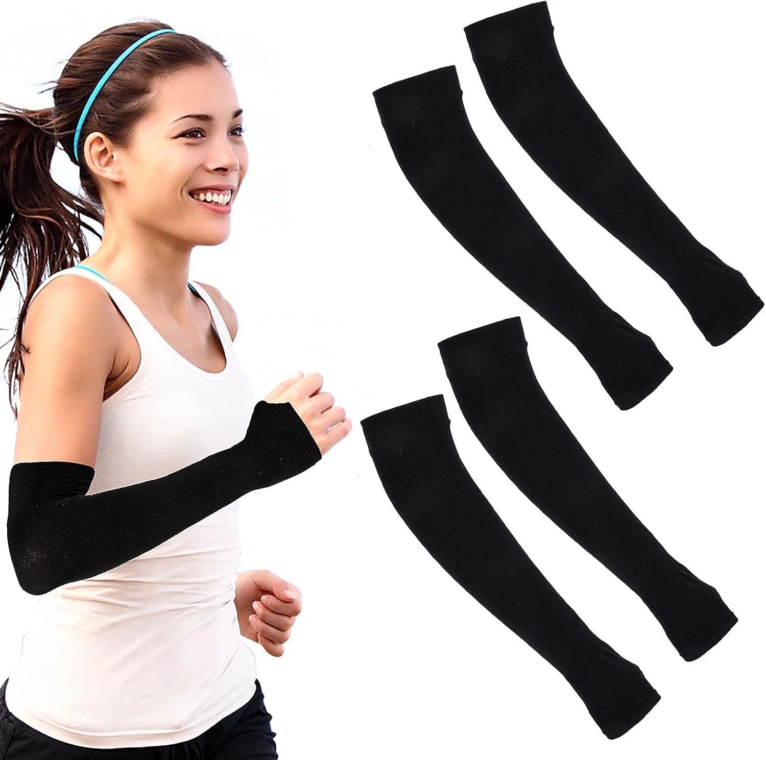UV Sun Protection Arm Sleeves Protection Compression Fishing Riding Golf Sports