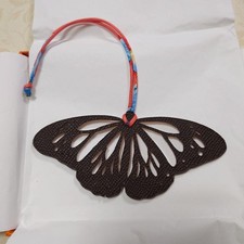HERMES Petit h Butterfly Charm Leather Accessory Pink Brown w/Box Used Authentic