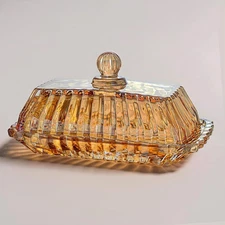 Champagne Covered Butter Dish for Countertop 6.5inch Glass Butter Dish With L...