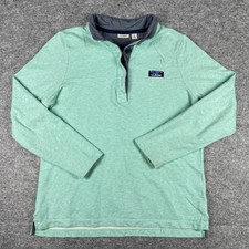 LL Bean Sweatshirt Womens L Green Katahdin Iron Works Pullover Snap Neck