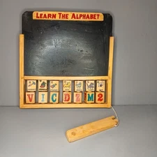 Vintage Slate Blackboard  Chalkboard Spinning Blocks Learn The Alphabet Heavy