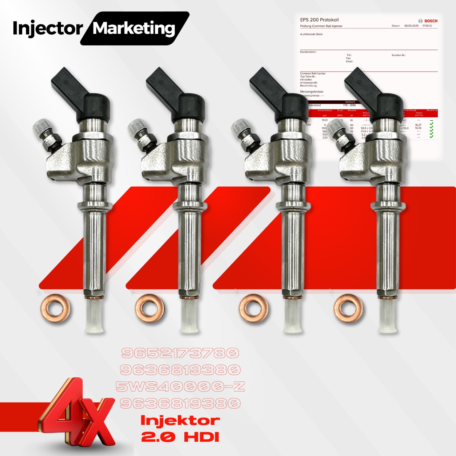 4x 9652173780 9636819380 Injecteur Siemens Injecteur Peugeot Citroen 2.0 HDi