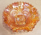 Vintage Imperial Carnival Glass Marigold Scrolled Embossed Ruffled Candy Bowl