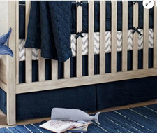 Pottery Barn Baby Belgian Flax Linen Crib Skirt Navy Blue 16" NEW w/tags 89