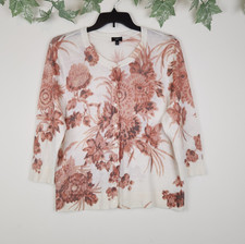 Talbots Woman Size 2X Floral Linen Blend Boho 3/4 Sleeve Top Sweater Cardigan