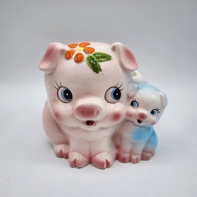 Vtg Kitsch Inarco Anthropomorphic Pigs Ceramic Planter 