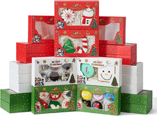 48PCS Christmas Treats Boxes, 3 Patterns Bakery Box with Window for Xmas Holiday