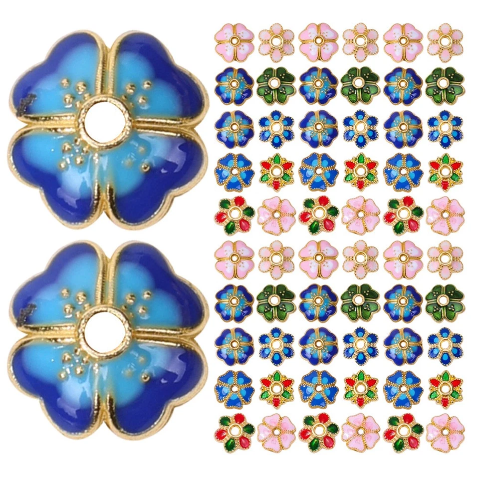 Metal Enamel Floral Bead Caps 7Mm Cloisonne Flower Spacer Charms - Bild 1 von 4