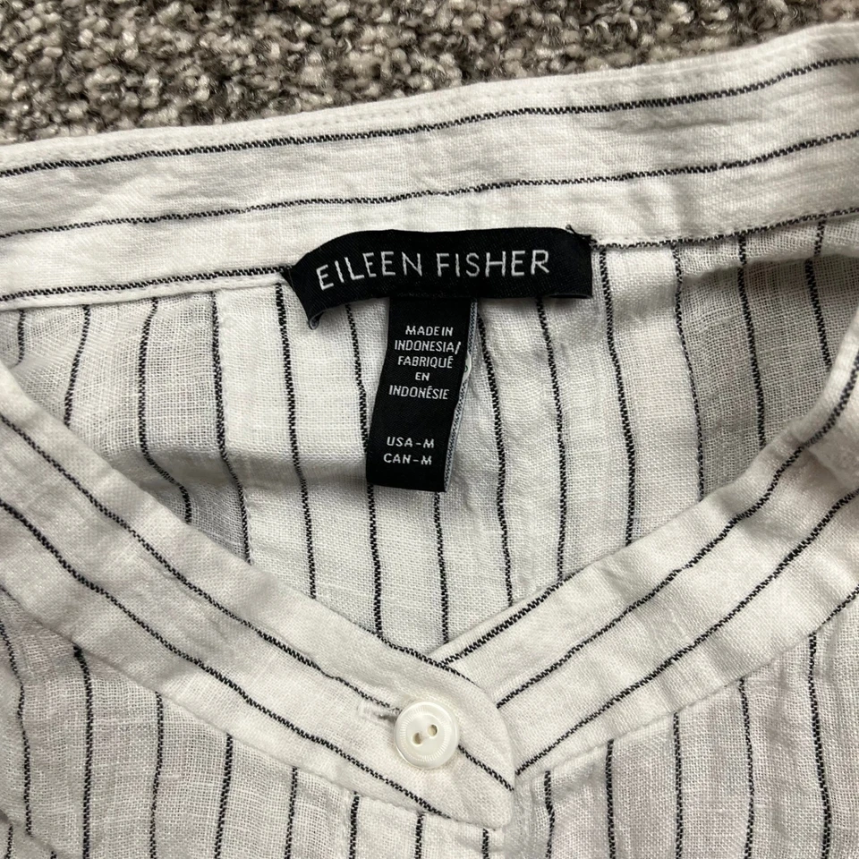 EILEEN FISHER Stripe Linen Shirt Dress Midi Size M Stripe Linen Shirt Dress - Image 2 of 4