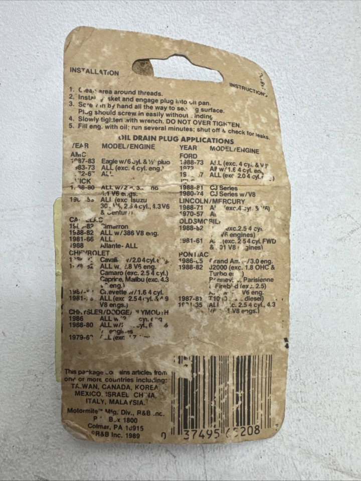 Chevy 305 350 Pontiac 350 400 455 Oil Pan Drain Plug Bolt 1/2-20 Oversize Repair - Image 3 of 4