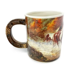 Rivers Edge Products 3D Ceramic Coffee Mug Handle Microwave 15 Ounce Horse Scene