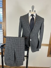 SUITSUPPLY HAVANA TOLLEGNO LINEN BLEND GLEN PLAID DOUBLE VENT SUIT SIZE 38R X 33