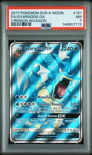 2017 POKEMON SUN & MOON CRIMSON INVASION #101 FULL ART/GYARADOS GX PSA 7