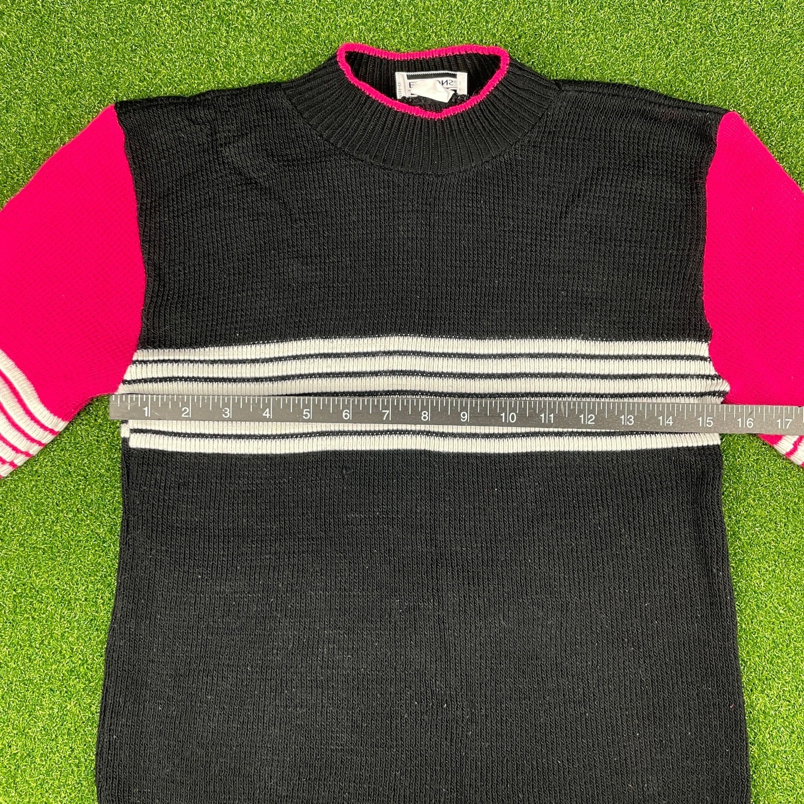 Vintage Basic Editions Black Pink Waffle Knit Cre… - image 4