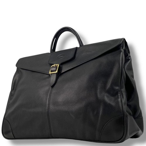 LONGCHAMP Boston Bag Black All Leather Large Size France Made Shoulder Travel JP