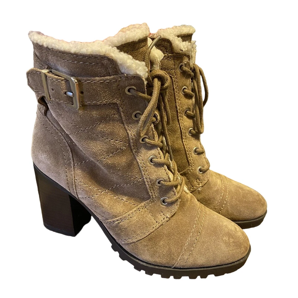 Botines Ivanka Trump Tacones de Encaje con Cremallera Lateral Cuero Marrón Piel Sintética Dama 6.5 Foto 2 de 4