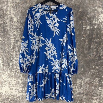 Alexis Size XS Floral Print Tropical Vacation Keyhole Fit Flared Mini Dress Blue
