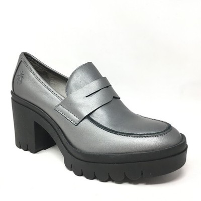 Fly London Toky Clogs Penny Loafers Shoes Womens Size 7.5 US 39 EU Silver Lug