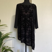 Karen Kane 2X Black Velvet Burnout Asymmetric Whimsy Top 3/4 Slv Stretch *Flaw