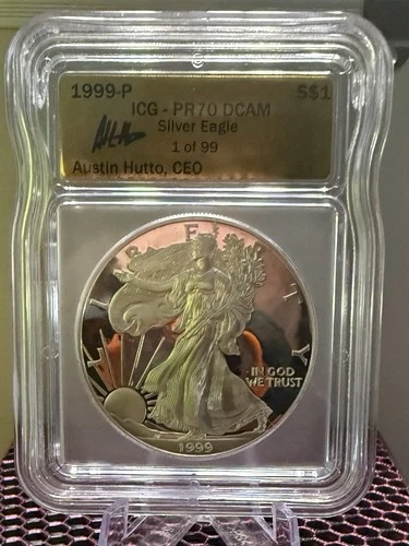 1999-P American Silver Eagle PR70 DCAM ICG Rare Gold Label