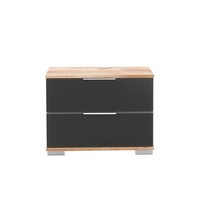 Schlafzimmer Nachttisch Nachtschrank Nachtkonsole Eiche Schublade Glasfront Grau