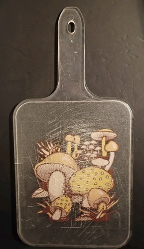 VERY Used! RARE DESIGN 70's Hippie Chic Mushroom Plastic 14" x 7" Cutting Board 