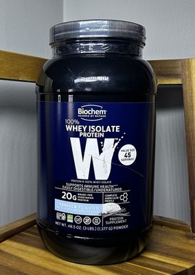 Biochem 100% Whey Protein Isolate - Grass Fed Vanilla 1377 grams- Expires 11/27