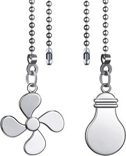2Pack Metal Ceiling Fan Pull Chain, 12Inch Fan and Bulb Pattern Ornaments Cord E