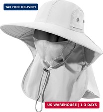 Mens Women Fishing Hat UPF 50 Wide Brim Sun Hat with Face Cover Neck Flap
