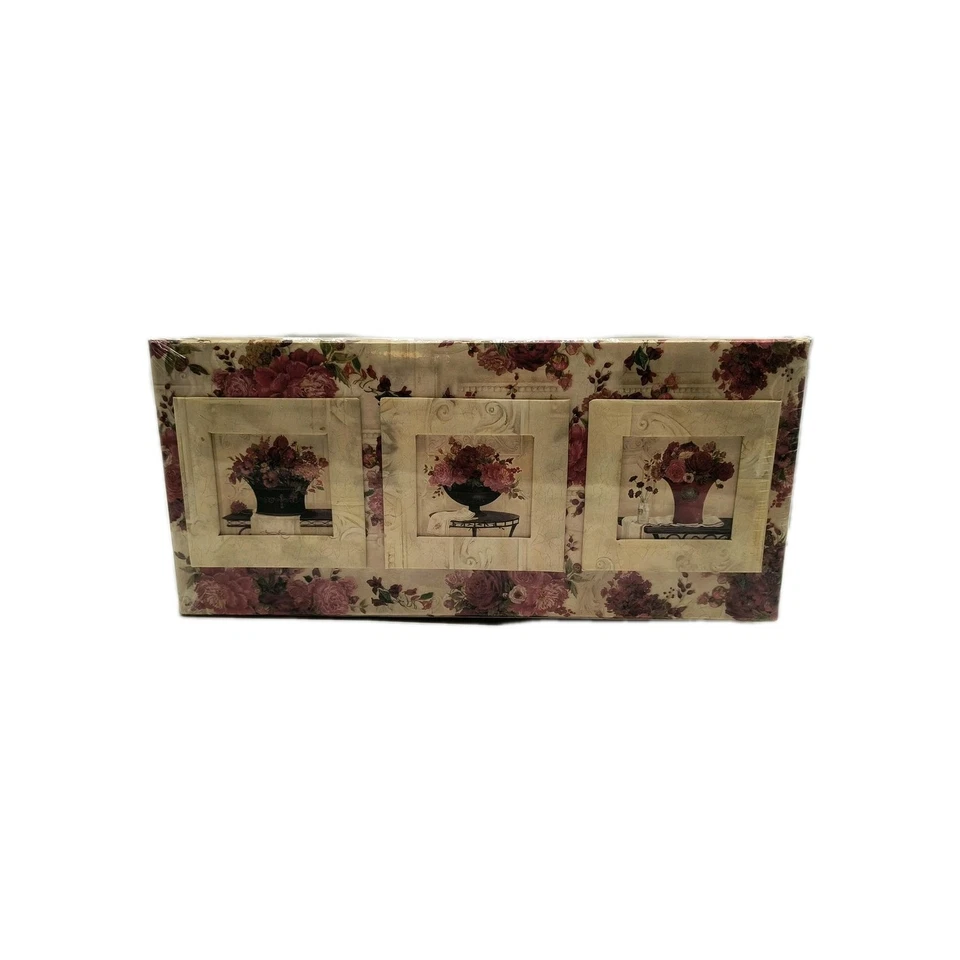 Floral Triple Photo Frame Keepsake Jewelry Storage Box Hinged Latch Decorative - Image 3 of 4