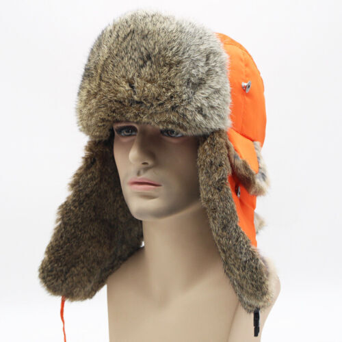 Nuevo Unisex Real Conejo Piel Sombrero Trampero Pendiente Gorra Snowboard Cazador Sombreros Cálido