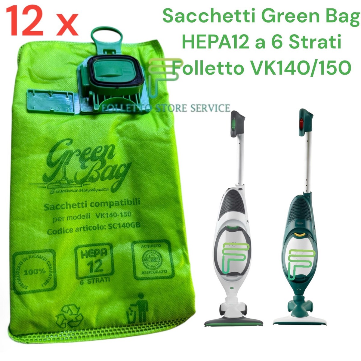 Kit 12 Sacchetti + 12 Profumini Per Folletto VK140/VK150 - Ricambi Compatibili Per Aspirapolvere - Foto 2